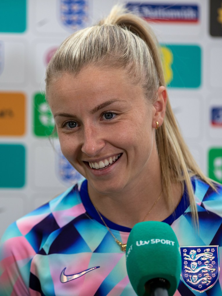England women's football team captain Leah Williamson smiling in an interview with ITV Sport. 

Photo is taken/edited by Ryanasman1 - Creative Commons